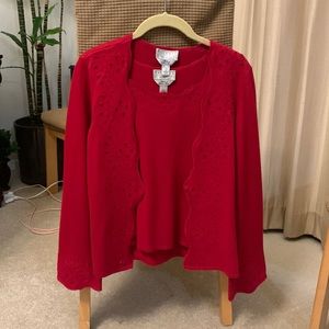 Talbots Petites Red Cardigan 2 piece set